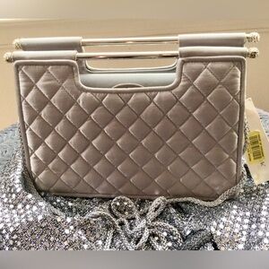 Preston & York Silver Satin Quilt Evening Bag